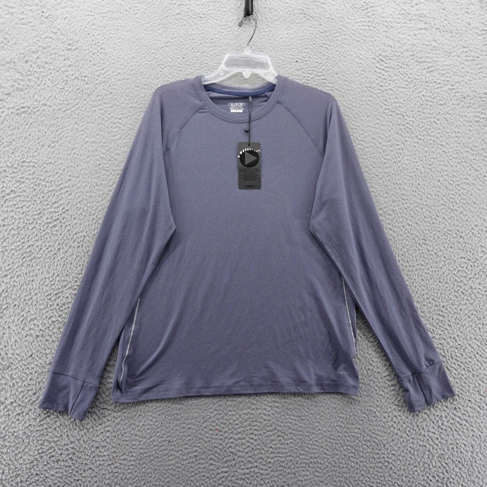 Motion Mens Long‎ Sleeve Crew Neck Shirt Blue Medium Athletic NEW